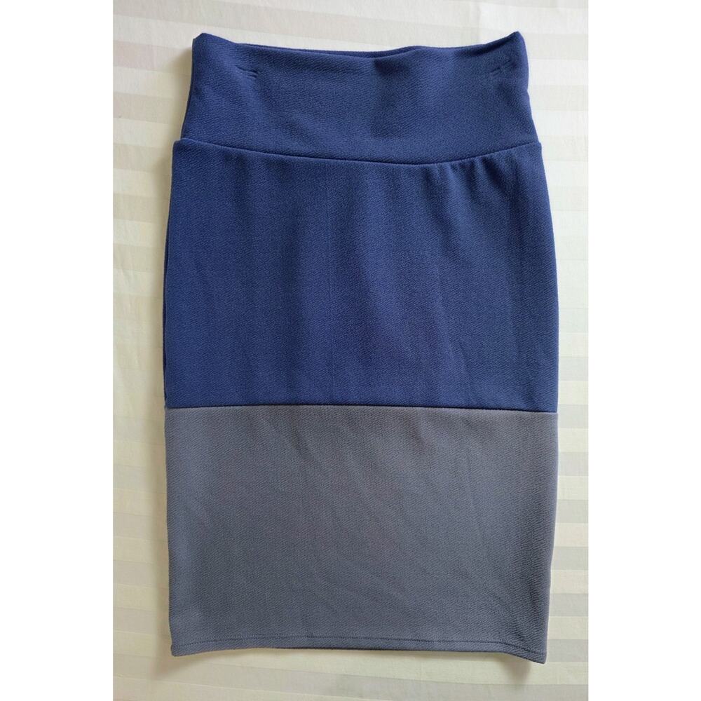 LuLaRoe Women's S Cassie Pencil Skirt Navy Blue Gray Colorblock Excellent